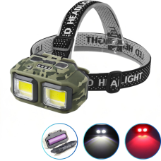 Ліхтар налобний HX-816M-2COB(white+red) CAMOUFLAGE, Waterproof, 1x18650, ЗП Type-C, Box