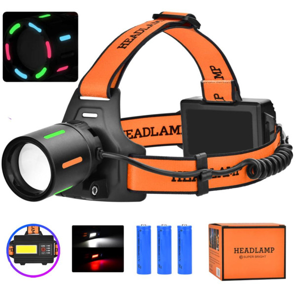 Фонарь налобный NIGHT VISION FLUORESCENCE BL-T67-TG+COB(white+red), 3x18650, 1 режим, power bank, ЗУ Type-C, zoom