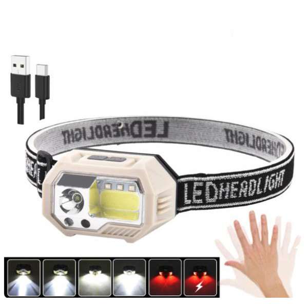 Ліхтар налобний SH-S9-XPE+COB+3SMD(red), Motion Sensor, вбудований акумулятор, ЗУ Type-C, Box
