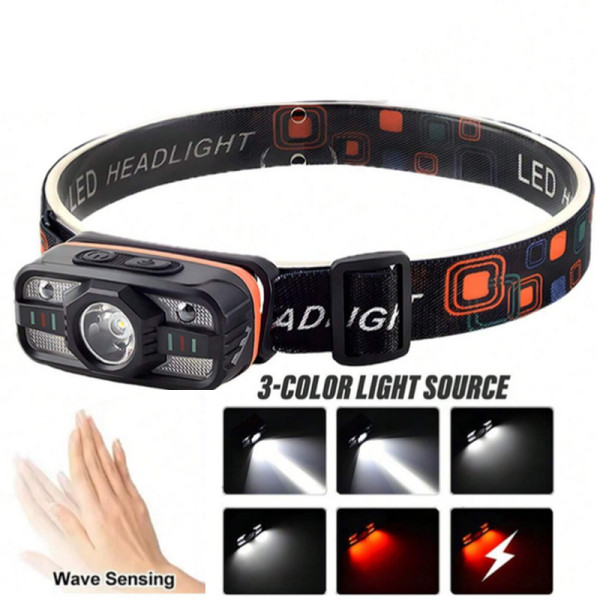 Фонарь налобный WH-0188-XPE+SMD(white+red), Motion Sensor, Li-Ion аккумулятор, ЗУ Type-C