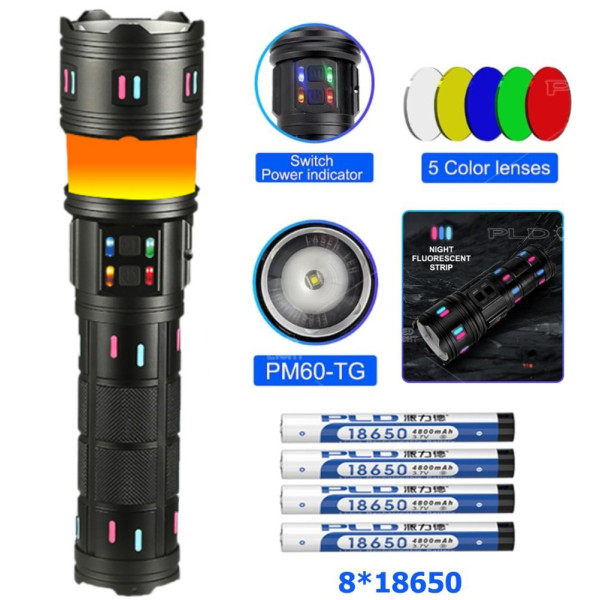 Ліхтар 8x18650 Power Bank Type-C білий лазер 5 фільтрів zoom NIGHT VISION AK178