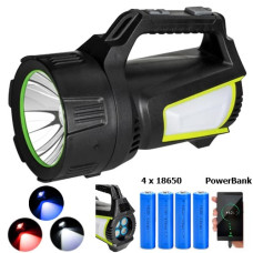 Ліхтар 4x18650 Power Bank Type-C white+red+blue Box T100A-10W+2COB