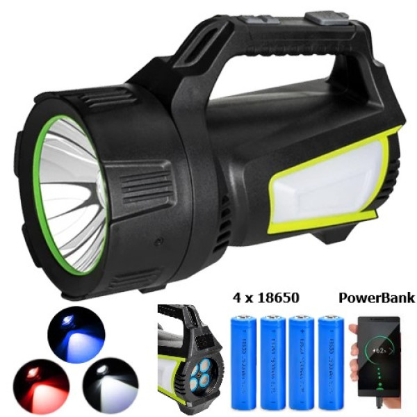 Ліхтар 4x18650 Power Bank Type-C white+red+blue Box T100A-10W+2COB