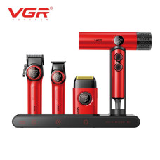 Комплект для стрижки 4 в 1 машинка триммер електробритва та фен VGR STEPLERSS PRO 4 IN 1 Red