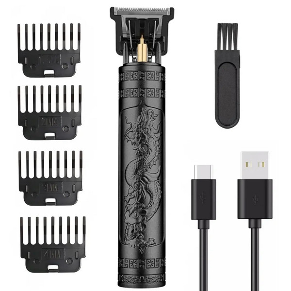 Тример для волосся та бороди акумуляторний 4 насадки 1.5 2 3 4 мм чорний T9-2