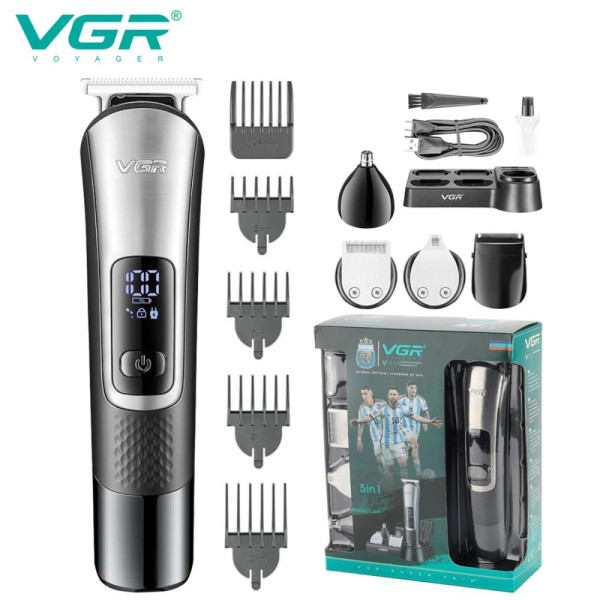 Набір для стриження VGR 5 в 1 V-111, 9 насадок, LED display