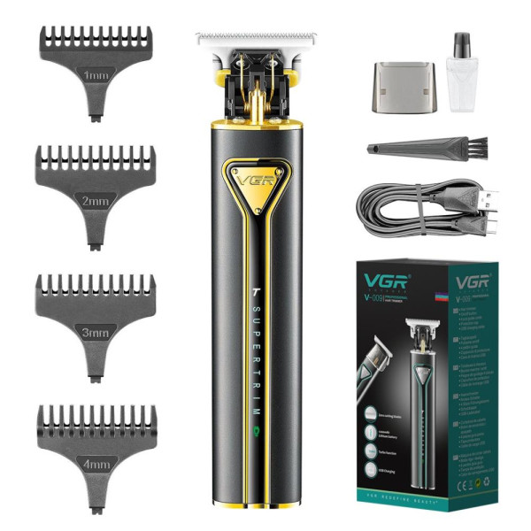 Тример акумуляторний 4 насадки TURBO режим LED підсвічування золотистий VGR V-009