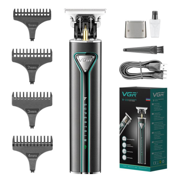 Тример акумуляторний 4 насадки TURBO режим LED підсвічування зелений VGR V-009