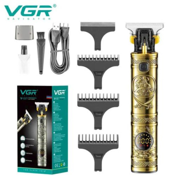 Триммер VGR V-097 GOLD, 3 насадки, LED display