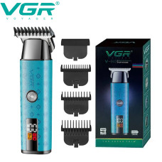 Тример акумуляторний 3 насадки LED дисплей синій VGR V-943