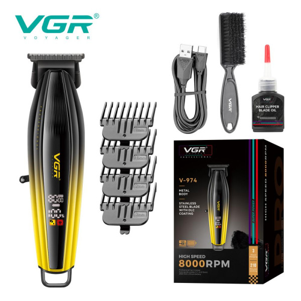 Тример акумуляторний 4 насадки LED дисплей золотистий 8000 RPM VGR V-974