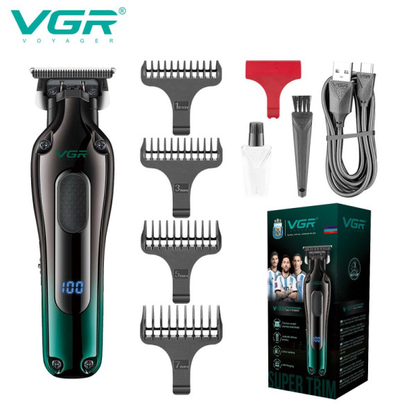 Тример акумуляторний 4 насадки LED дисплей зелений VGR V-998