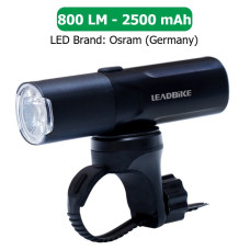 Велофара потужна LEADBIKE M02-OSRAM 800LM, 2500mAh, waterproof, children lock, Li-Ion акумулятор, ЗУ Type-C