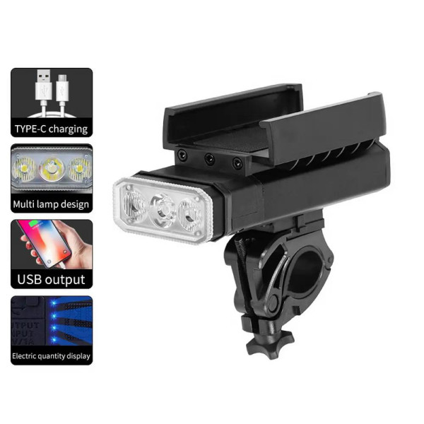 Велоліхтар Power Bank Li-Ion акумулятор ЗУ Type-C кріплення під телефон BK09-Z-03-3T6